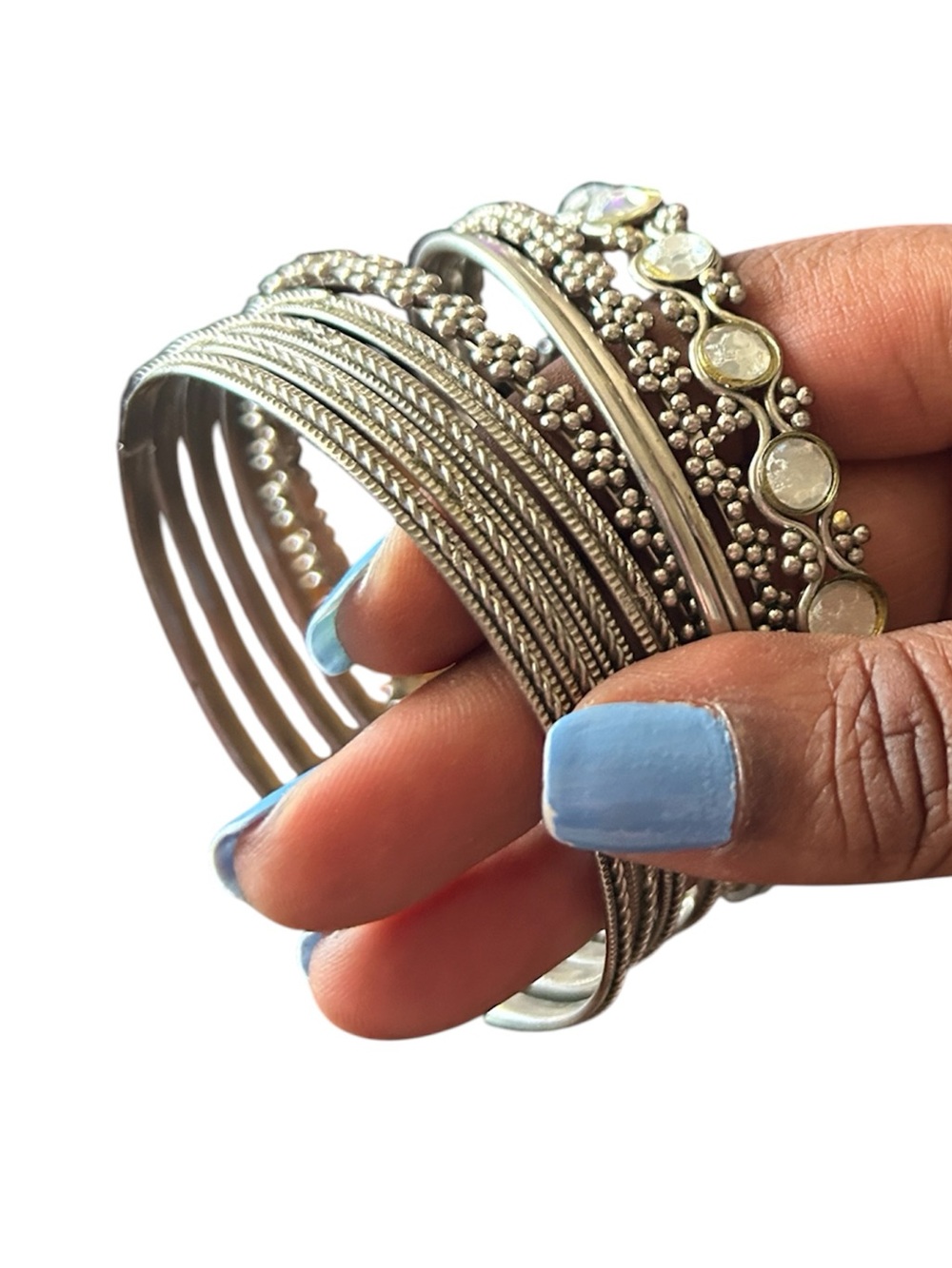 Vintage Silver Tone Stackable Bangle Set Bohemian Affordable Glam Bracelets Used